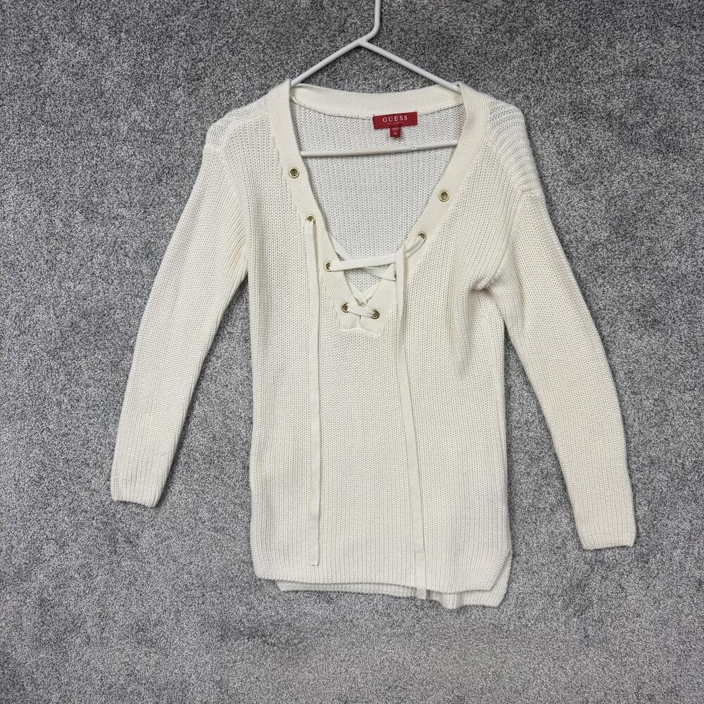 Guess Lace Up Lightweight Sweater XS Preppy Coastal Granddaughter Nautical